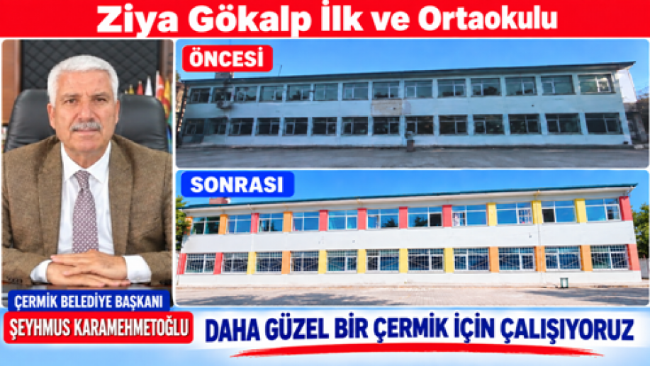 ÇERMİK BELEDİYESİ’NDEN EĞİTİME DESTEK ZİYA GÖKALP İLK VE ORTAOKULU’NUN DIŞ CEPHESİ BOYANDI