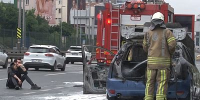 Otomobil alev alev yandı, sahibi yanan aracını gözyaşları içerisinde izledi